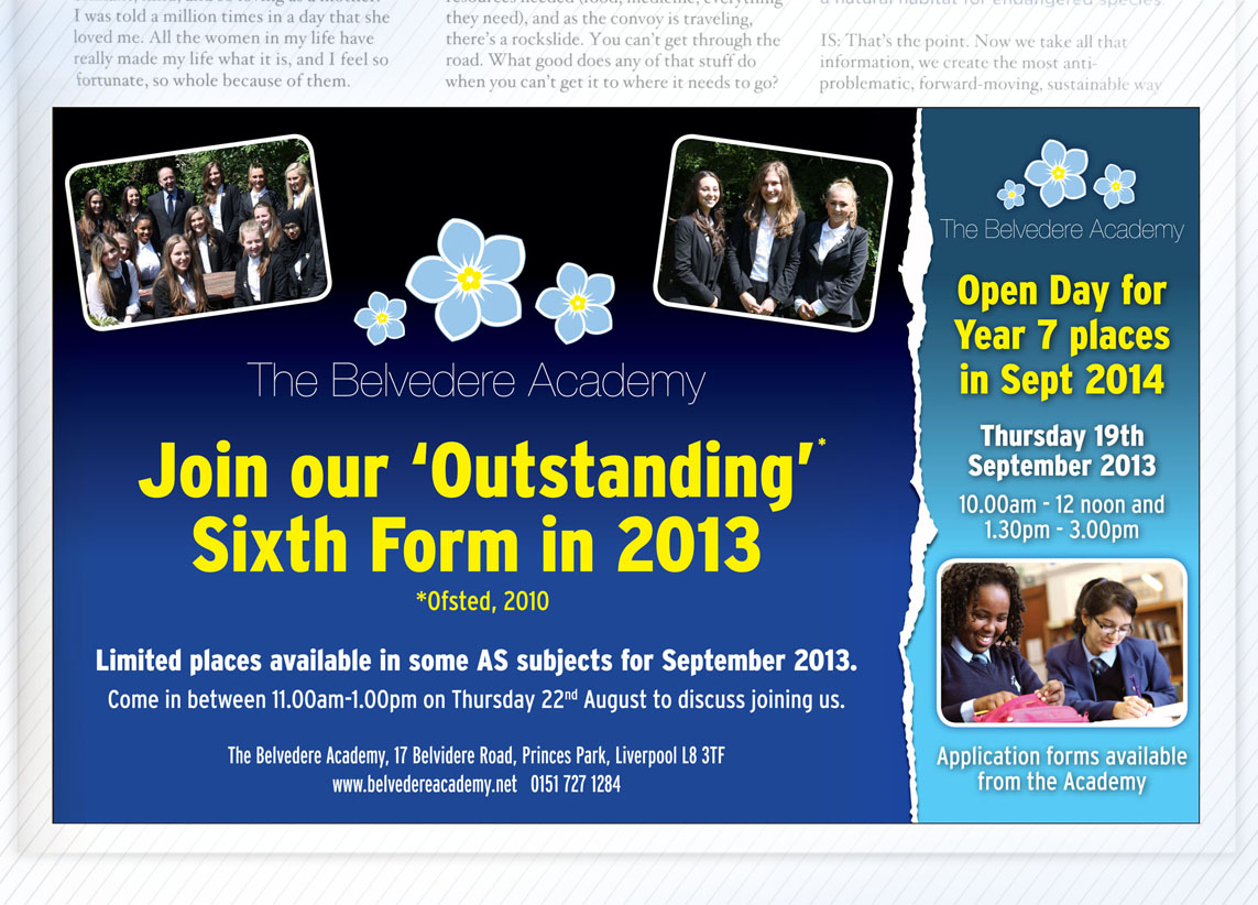 Advert design for The Belvedere Academy